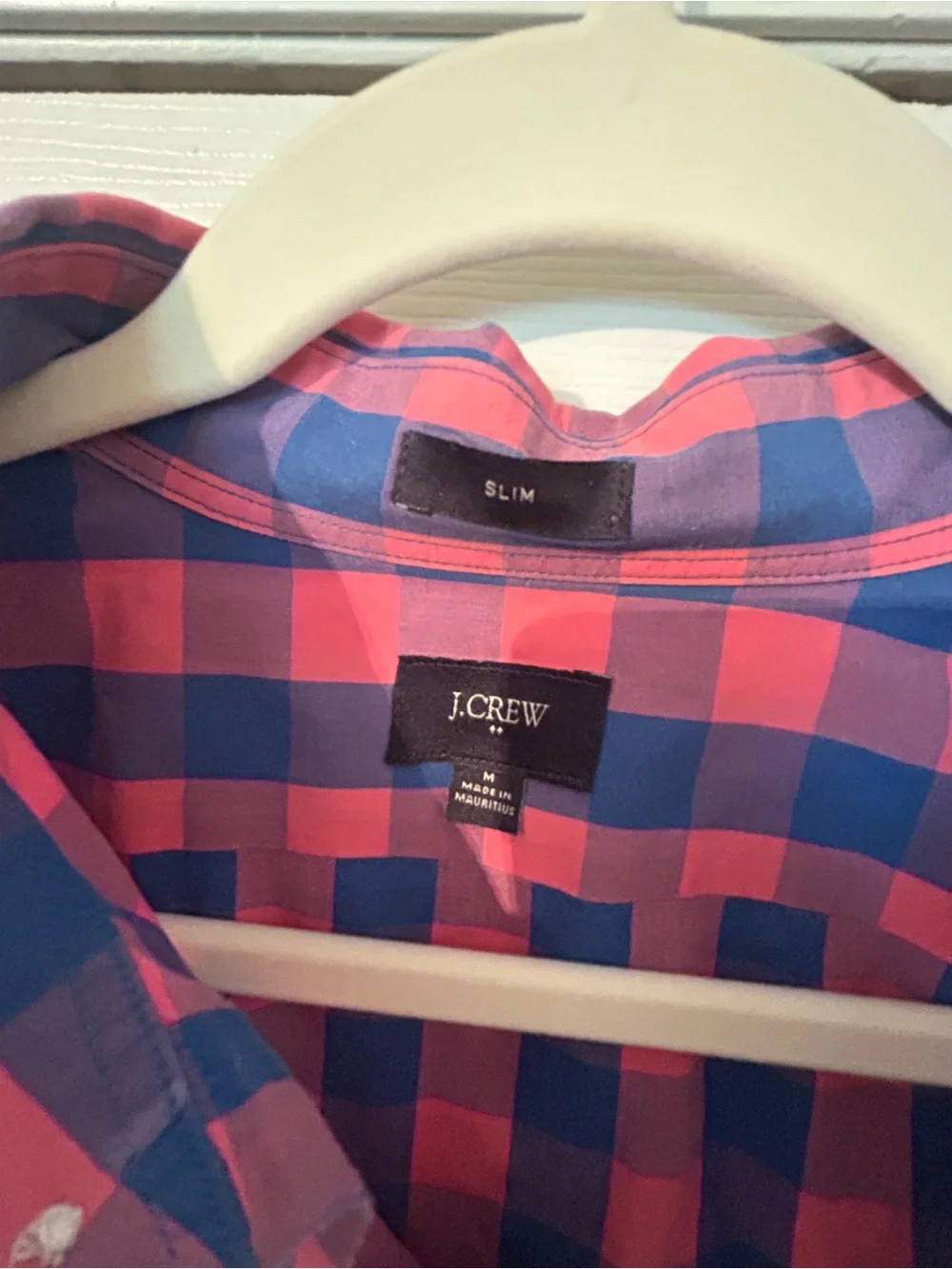 J. Crew Pink and Blue Check Slim Button-Down Shirt
